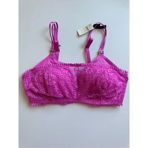 Size 34D Aerie Real Power Wireless Push up Joy Lace Bra Pink Tropics